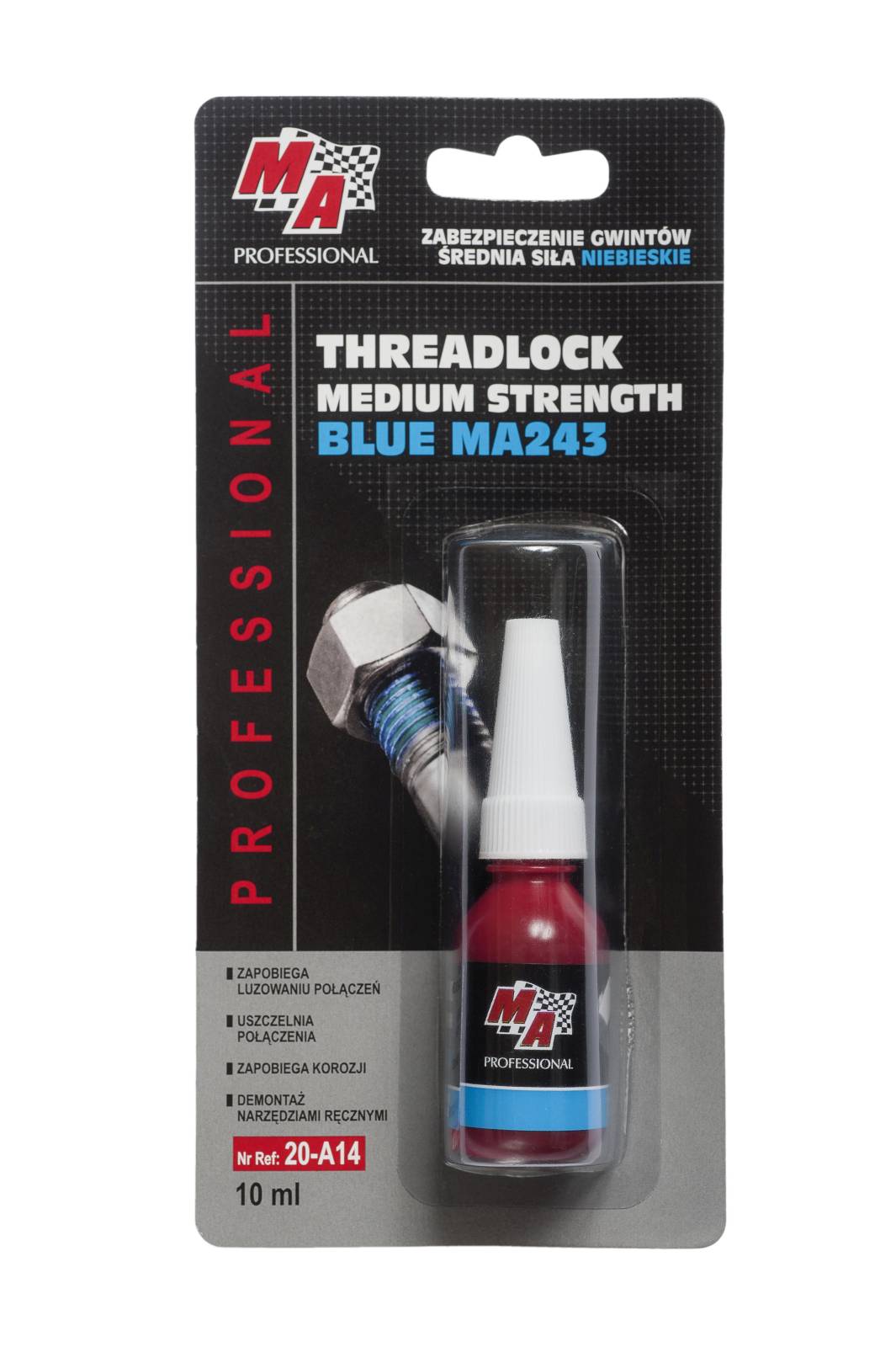 AKCESORIA CHEMIA ROZNE SRODEK DO ZABEZPIECZENIA GWINTOW (KLEJ) NIEBIESKI -SREDNI 10ML 20-A14 AMTRA