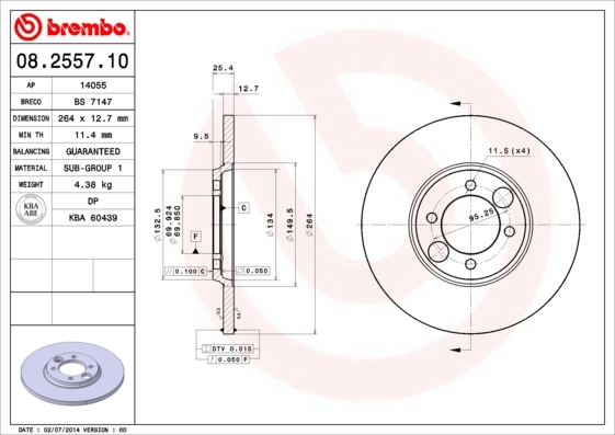 Tarcza hamulcowa 08.2557.10 BREMBO