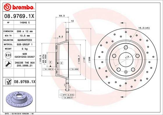 Tarcza hamulcowa, BREMBO XTRA LINE 08.9769.1X BREMBO