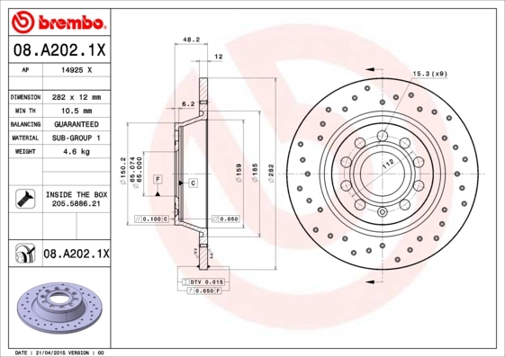 Tarcza hamulcowa, BREMBO XTRA LINE 08.A202.1X BREMBO