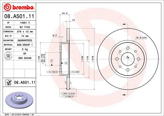Tarcza hamulcowa, COATED DISC LINE 08.A501.11 BREMBO