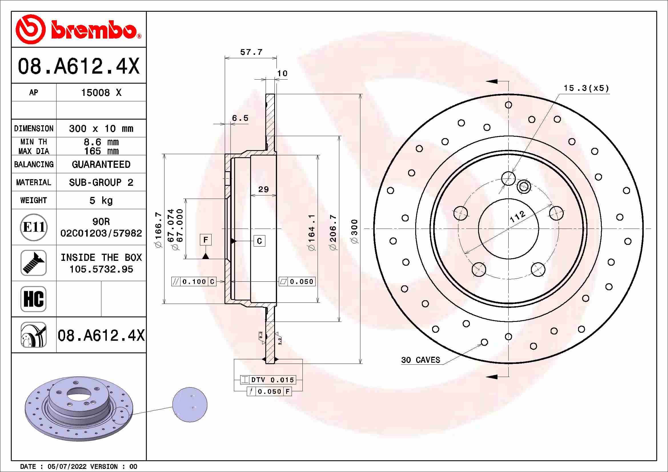 TARCZA HAMULC. MERCEDES W204 C-KLASA 07-14 TYŁ do Mercedesa, 08.A612.4X, BREMBO w ofercie sklepu e-autoparts.pl 