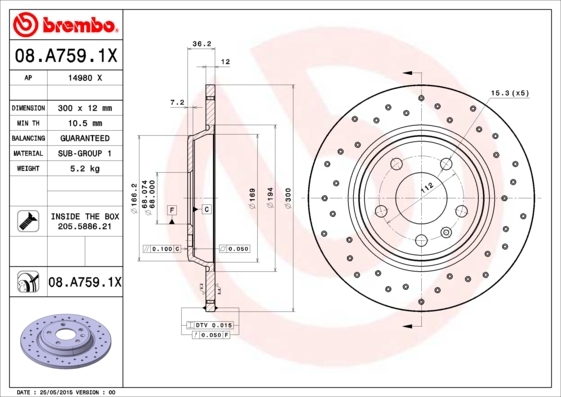 Tarcza hamulcowa, BREMBO XTRA LINE 08.A759.1X BREMBO