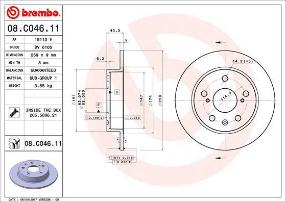 Tarcza hamulcowa, COATED DISC LINE 08.C046.11 BREMBO