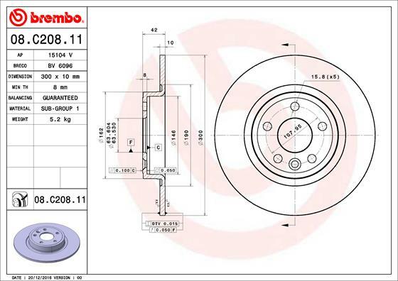 Tarcza hamulcowa, COATED DISC LINE 08.C208.11 BREMBO