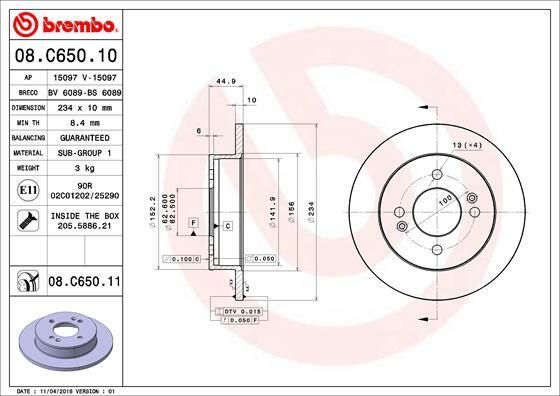Tarcza hamulcowa, COATED DISC LINE 08.C650.11 BREMBO