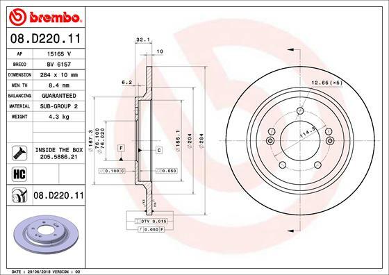Tarcza hamulcowa, COATED DISC LINE 08.D220.11 BREMBO