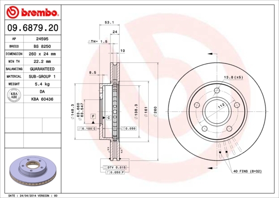 Tarcza hamulcowa 09.6879.20 BREMBO