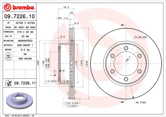 Tarcza hamulcowa, COATED DISC LINE 09.7226.11 BREMBO