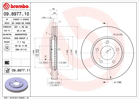 Tarcza hamulcowa, COATED DISC LINE 09.8977.11 BREMBO