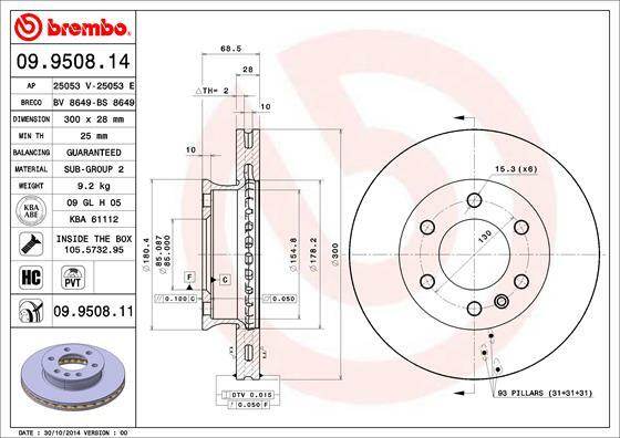 Tarcza hamulcowa 09.9508.14 BREMBO