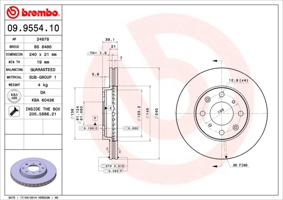 Tarcza hamulcowa 09.9554.10 BREMBO