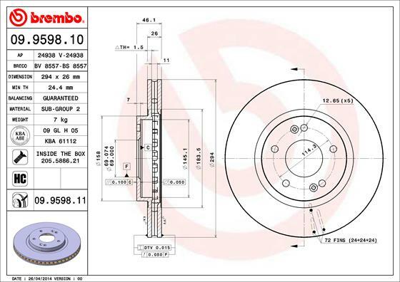 Tarcza hamulcowa, COATED DISC LINE 09.9598.11 BREMBO