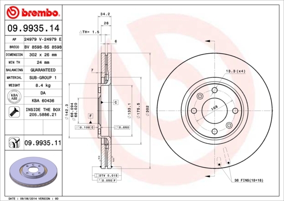 Tarcza hamulcowa, COATED DISC LINE 09.9935.11 BREMBO