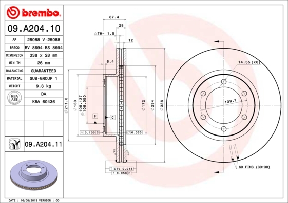 Tarcza hamulcowa 09.A204.10 BREMBO