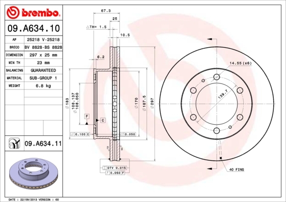 Tarcza hamulcowa, COATED DISC LINE 09.A634.11 BREMBO