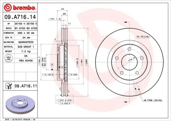 Tarcza hamulcowa, COATED DISC LINE 09.A716.11 BREMBO