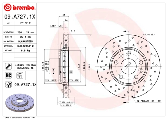 Tarcza hamulcowa, BREMBO XTRA LINE 09.A727.1X BREMBO