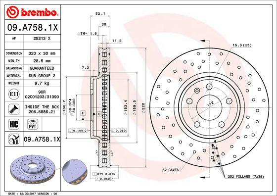 Tarcza hamulcowa, BREMBO XTRA LINE 09.A758.1X BREMBO