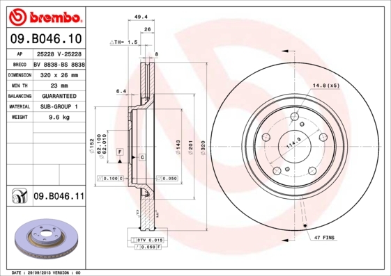Tarcza hamulcowa, COATED DISC LINE 09.B046.11 BREMBO