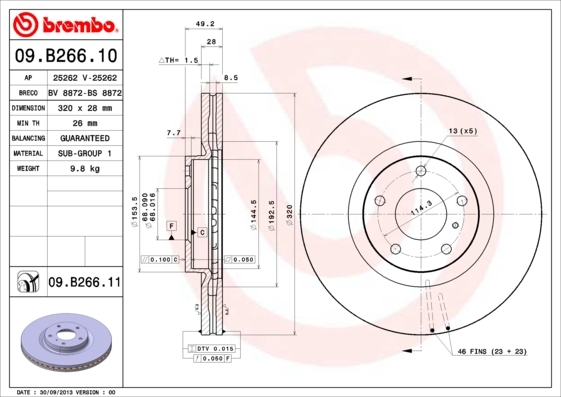 Tarcza hamulcowa, COATED DISC LINE 09.B266.11 BREMBO