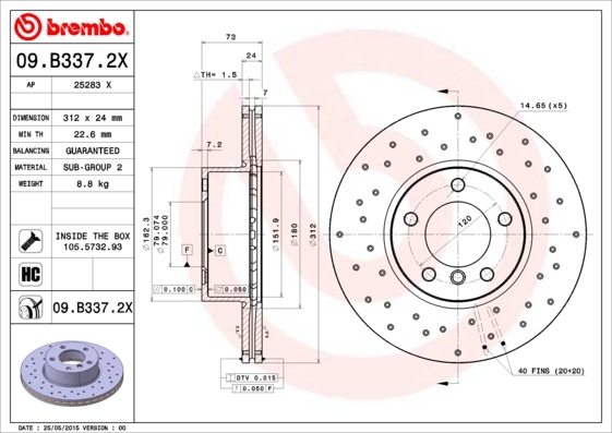 Tarcza hamulcowa, BREMBO XTRA LINE 09.B337.2X BREMBO