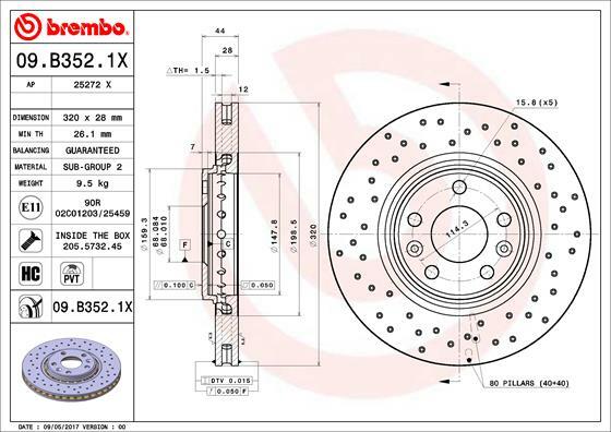 Tarcza hamulcowa, BREMBO XTRA LINE 09.B352.1X BREMBO