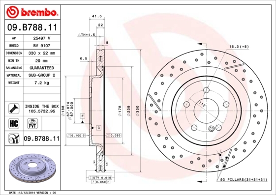 Tarcza hamulcowa, COATED DISC LINE 09.B788.11 BREMBO