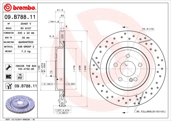 Tarcza hamulcowa, COATED DISC LINE 09.B788.11 BREMBO