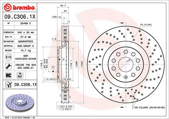 Tarcza hamulcowa, BREMBO XTRA LINE 09.C306.1X BREMBO