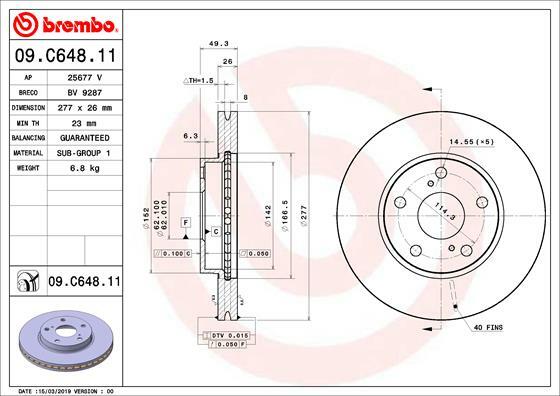 Tarcza hamulcowa, COATED DISC LINE 09.C648.11 BREMBO