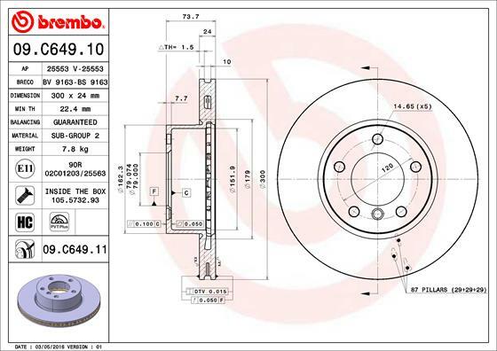 Tarcza hamulcowa, COATED DISC LINE 09.C649.11 BREMBO