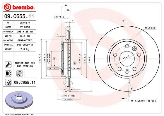 Tarcza hamulcowa, COATED DISC LINE 09.C655.11 BREMBO