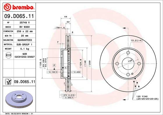 Tarcza hamulcowa, COATED DISC LINE 09.D065.11 BREMBO