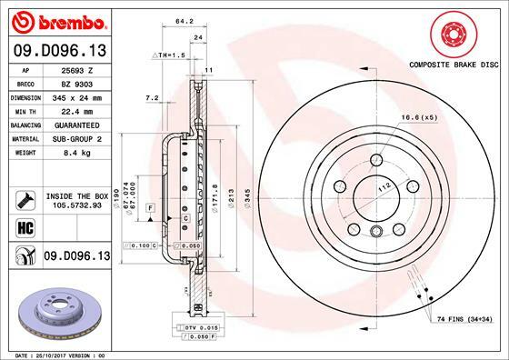 Tarcza hamulcowa, TWO-PIECE DISCS LINE 09.D096.13 BREMBO