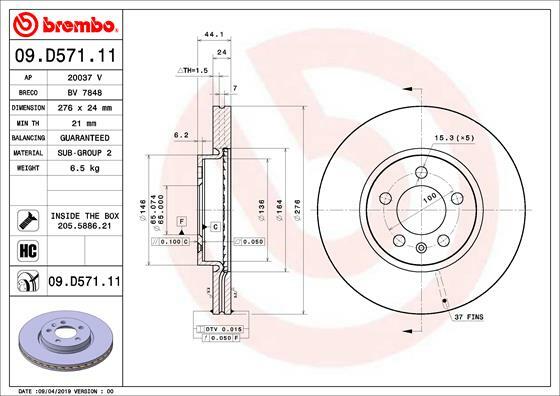 Tarcza hamulcowa, COATED DISC LINE 09.D571.11 BREMBO