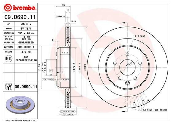 Tarcza hamulcowa, COATED DISC LINE 09.D690.11 BREMBO