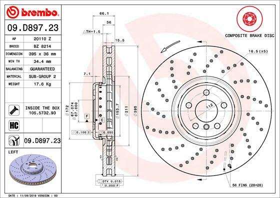 Tarcza hamulcowa, TWO-PIECE DISCS LINE 09.D897.23 BREMBO