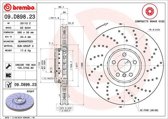 Tarcza hamulcowa, TWO-PIECE DISCS LINE 09.D898.23 BREMBO