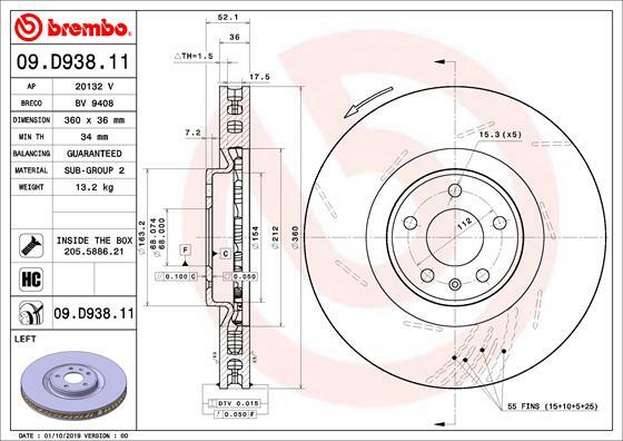 Tarcza hamulcowa, COATED DISC LINE 09.D938.11 BREMBO