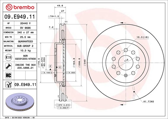 Tarcza hamulcowa do Skody, 09.E949.11, BREMBO w ofercie sklepu e-autoparts.pl 