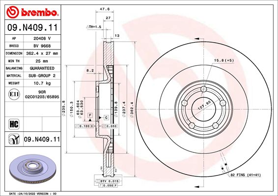Tarcza hamulcowa do Forda, 09.N409.11, BREMBO w ofercie sklepu e-autoparts.pl 