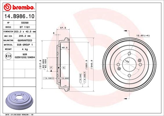 Bęben hamulcowy do Hyundia, 14.B986.10, BREMBO w ofercie sklepu e-autoparts.pl 