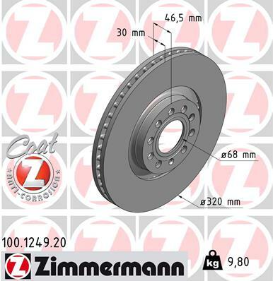 Tarcza hamulcowa, COAT Z 100.1249.20 ZIMMERMANN