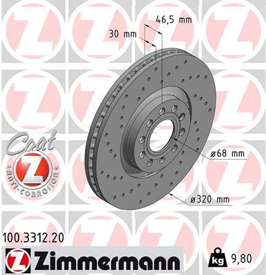 Tarcza hamulcowa, COAT Z 100.3312.20 ZIMMERMANN