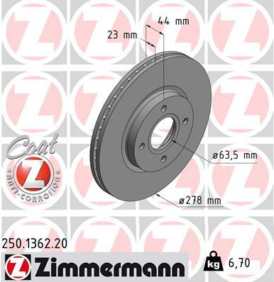 Tarcza hamulcowa, COAT Z 250.1362.20 ZIMMERMANN