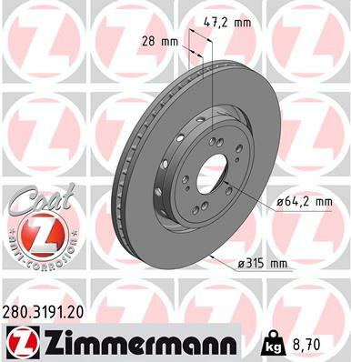 Tarcza hamulcowa, COAT Z 280.3191.20 ZIMMERMANN