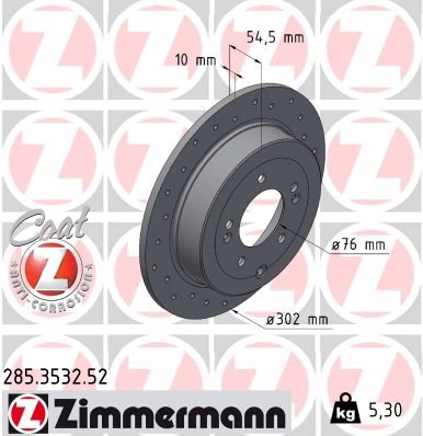 TARCZA HAMULC. HYUNDAI TUCSON 15-20 TYŁ 285.3532.52 ZIMMERMANN