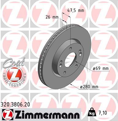 Tarcza hamulcowa, COAT Z 320.3806.20 ZIMMERMANN
