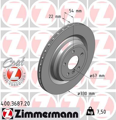 Tarcza hamulcowa, COAT Z 400.3687.20 ZIMMERMANN